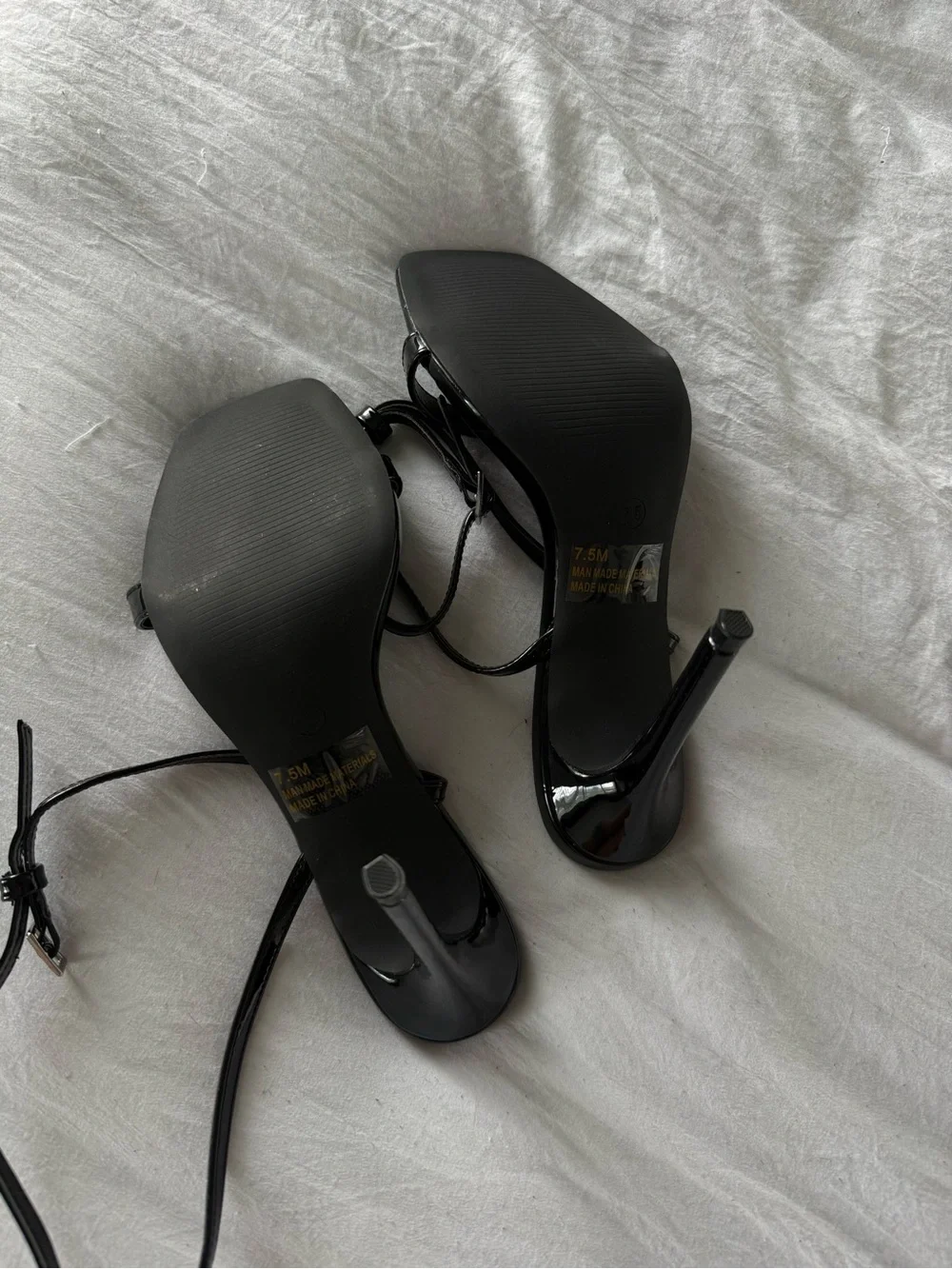 Fashion Nova Black Strappy Square Toe Heels
